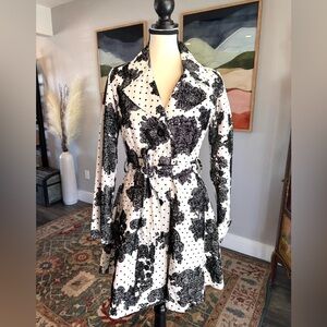 Desigual Black and White Floral Trench Coat